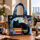 ハンドメイド・キルティングトートバッグ｜黒猫と本