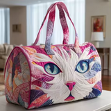 ピンクの猫の顔（花柄） ソフトトラベルバッグ
