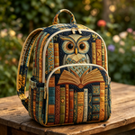 Padded Backpack - Owl and Books – front view