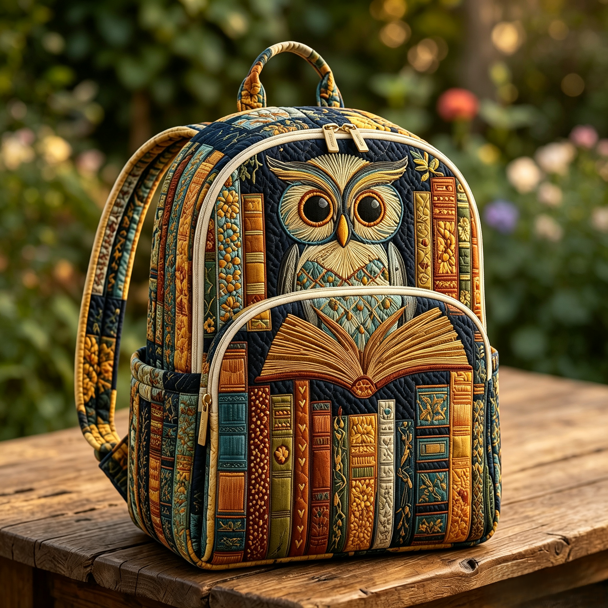 Padded Backpack - Owl and Books – front view