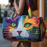 虹色の猫の顔 ソフトトラベルバッグ