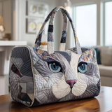 シルバーの猫の顔 ソフトトラベルバッグ