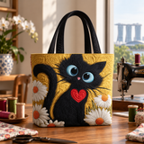 ハンドメイド・キルティングトートバッグ｜黒猫と7羽のフクロウ