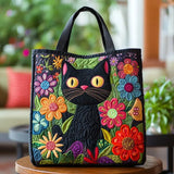 魔法の黒猫柄 キルティングトートバッグ｜洗える・2サイズ