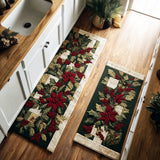 Non-Slip Kitchen Rug – Winter Red Flower