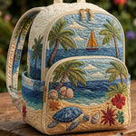 Padded Backpack - Sea Turtle on a Tropical Beach – front view