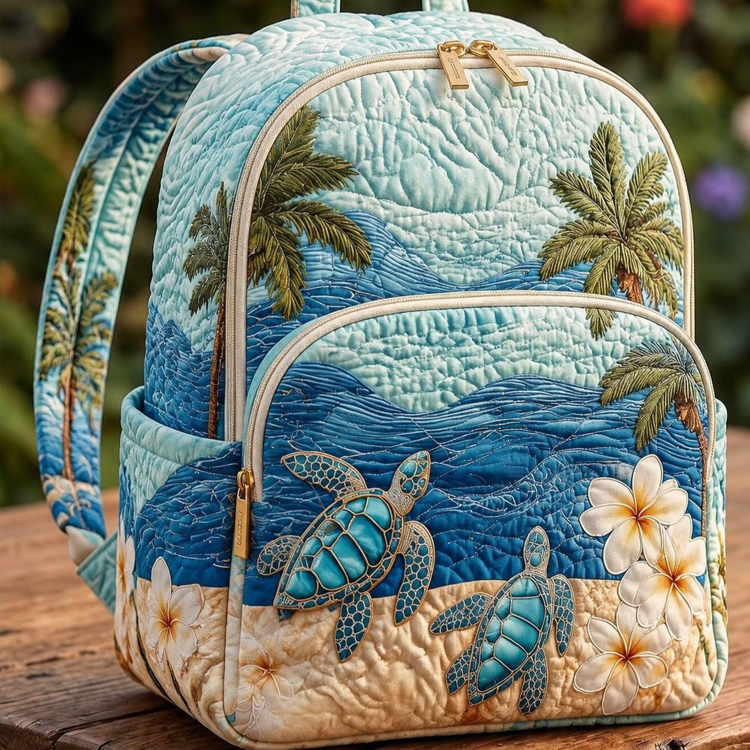 Padded Backpack - Sea Turtle and Palm Trees – front view