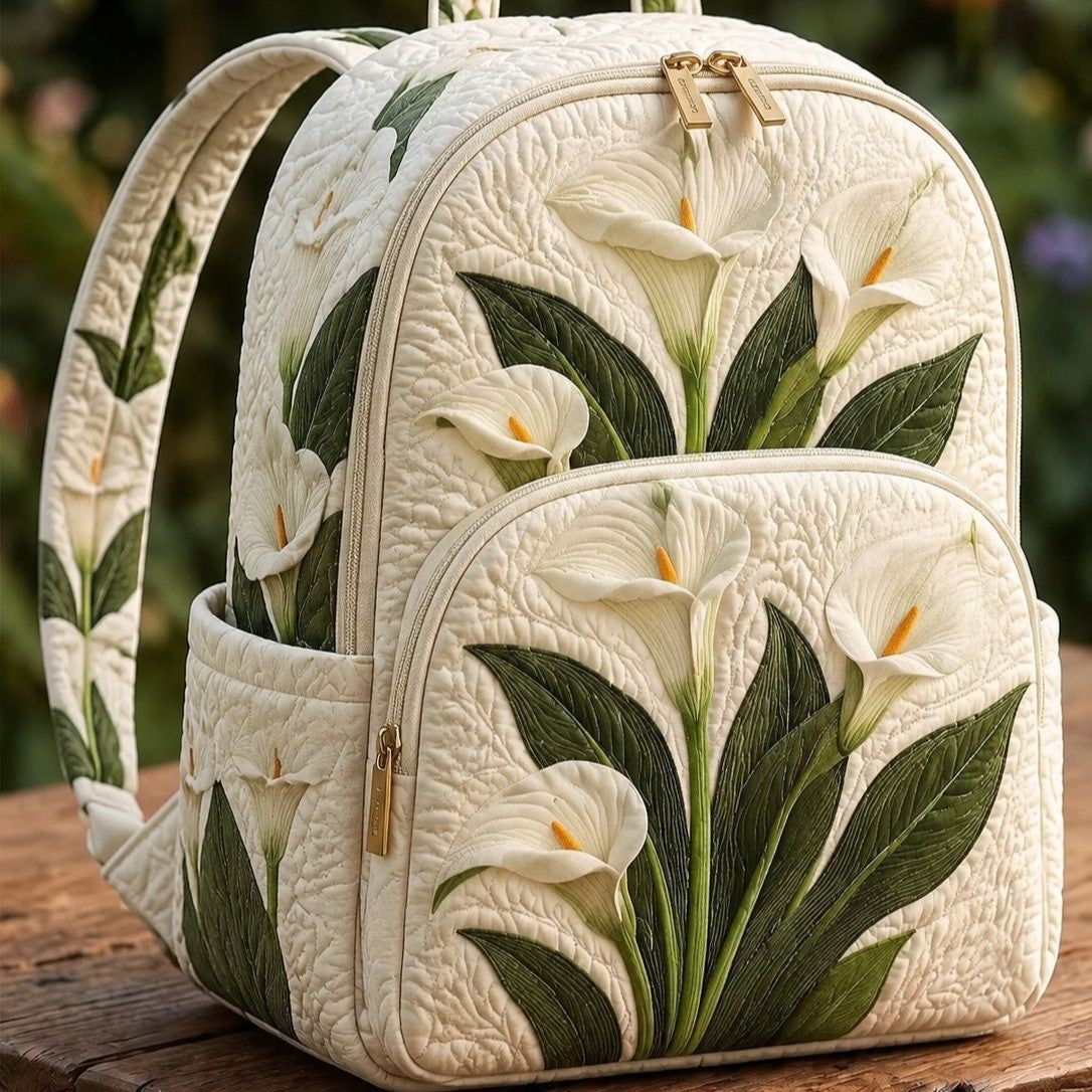 Padded Backpack - White Calla Lily – front view