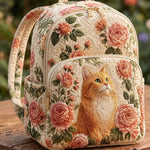 Padded Backpack - Orange Cat and Roses – front view