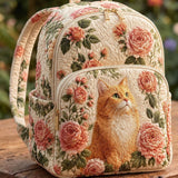 Padded Backpack - Orange Cat and Roses – front view