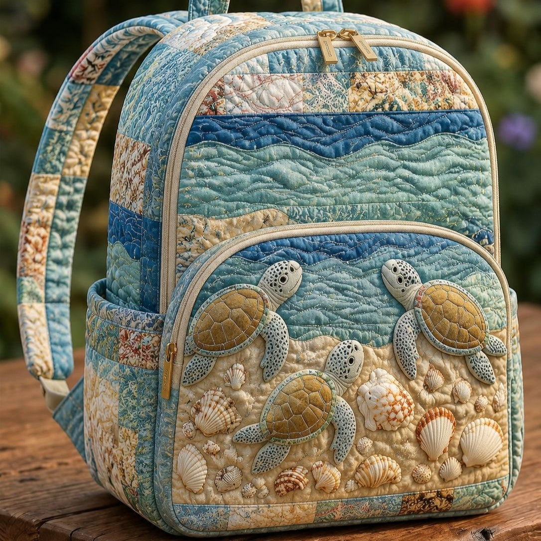 Padded Backpack - Sea Turtles and Shells – front view
