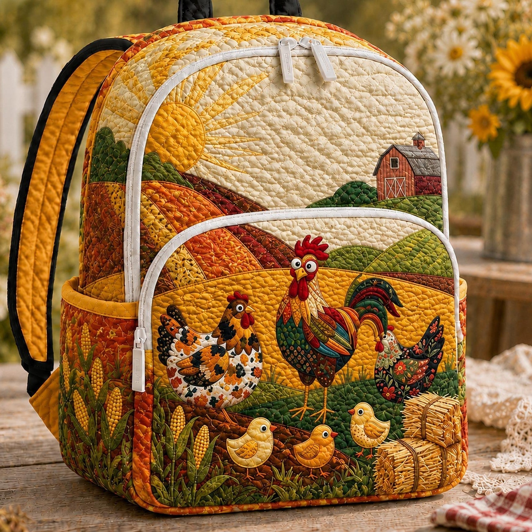 Padded Backpack - Chickens on the Farm – front view