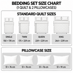 Bedding set size chart – quilt and two pillowcases